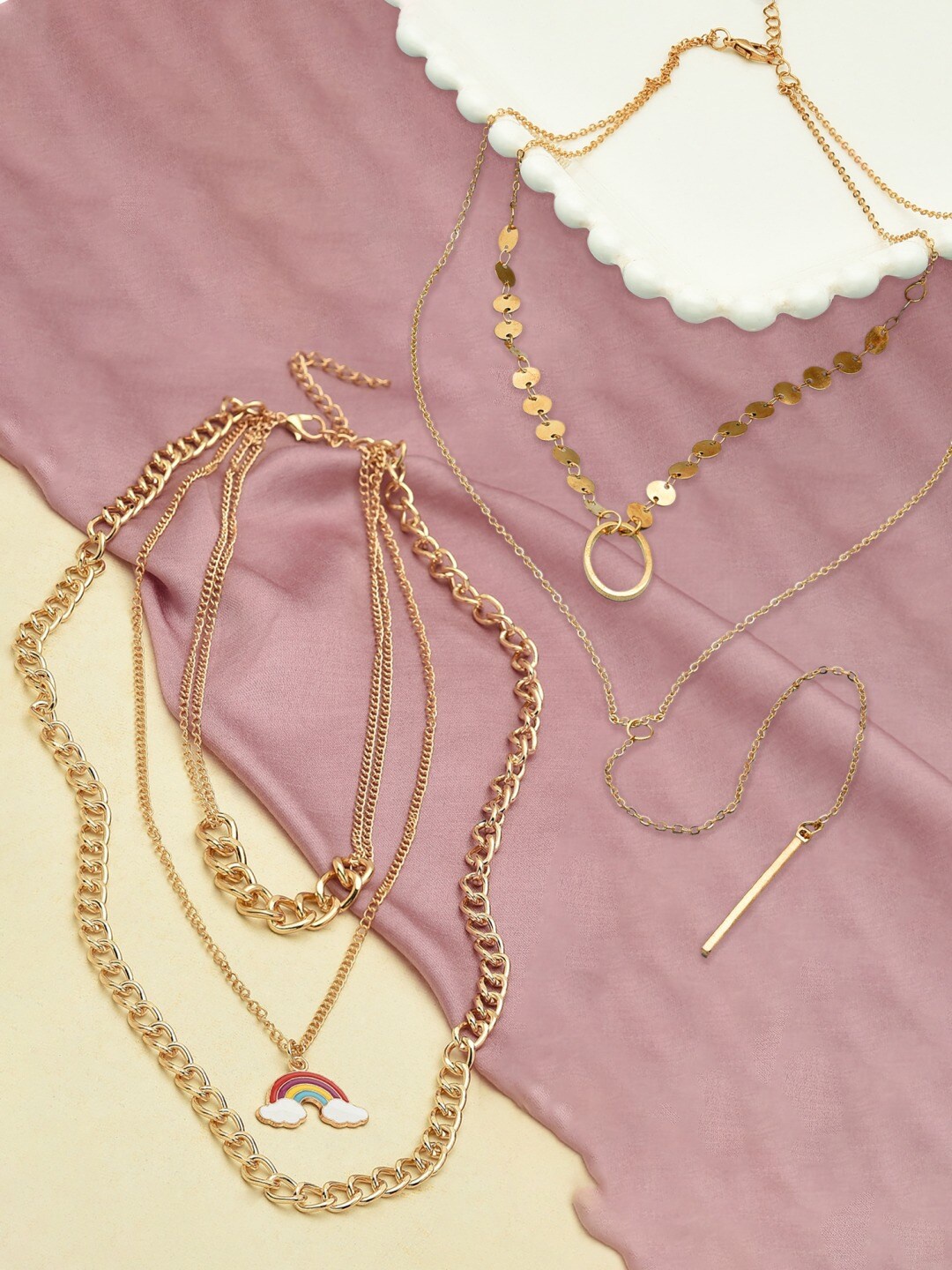 

AMI Set Of 2 Gold-Toned & Red Gold-Plated Layered Chain