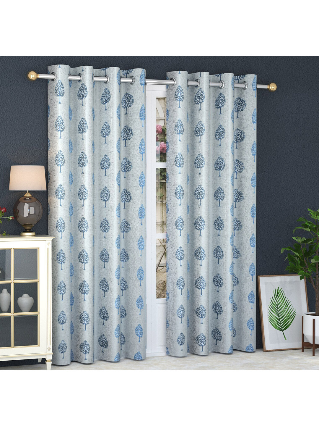 

MULTITEX Blue Set of 2 Floral Window Curtain