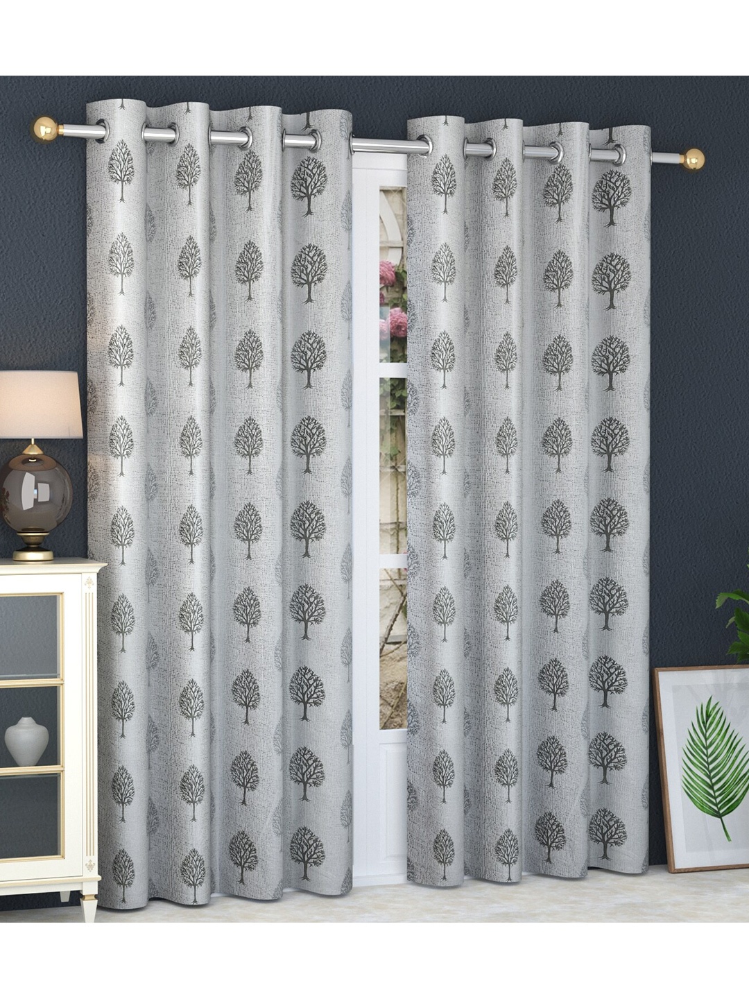

MULTITEX Grey & Black Set of 2 Floral Door Curtain