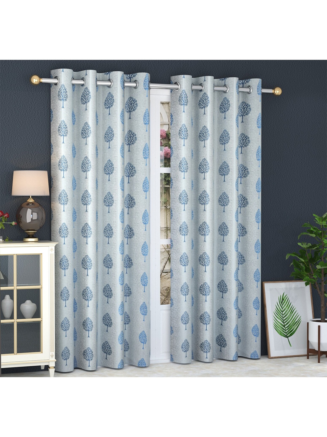 

MULTITEX Blue & White Printed Door Curtain Set of 2