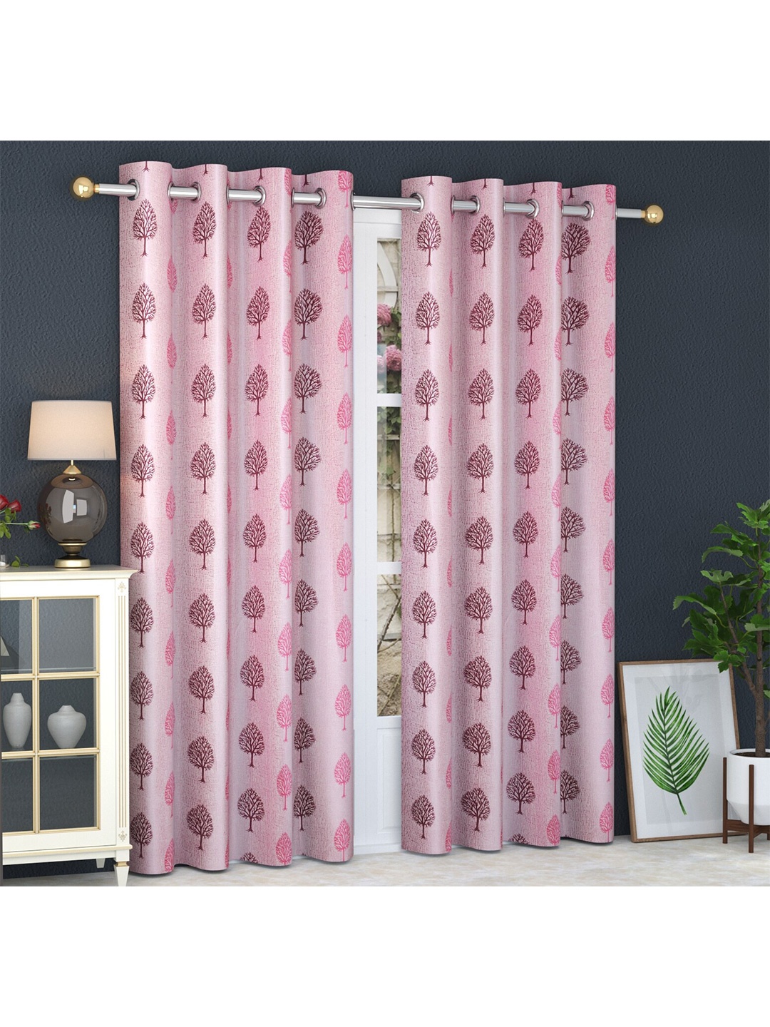 

MULTITEX Purple & Pink Set of 2 Floral Long Door Curtain