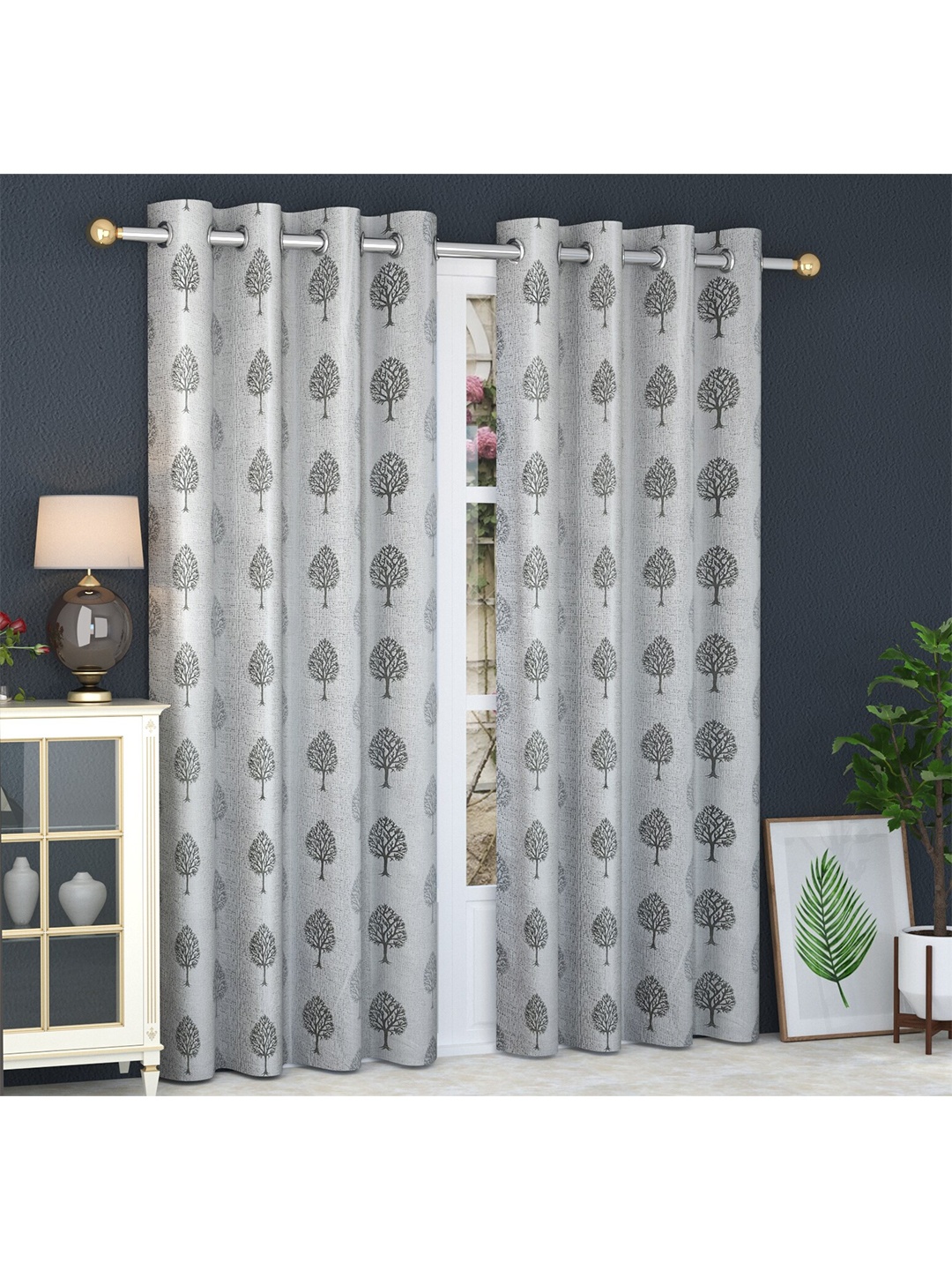 

MULTITEX Grey Set of 2 Floral Window Curtain