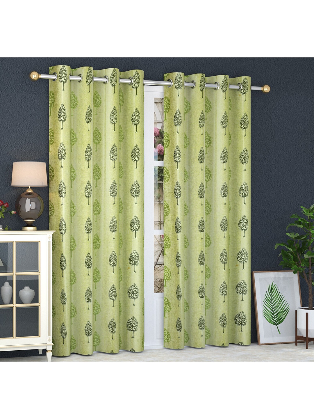 

MULTITEX Green & Grey Printed Window Curtain Set of 2
