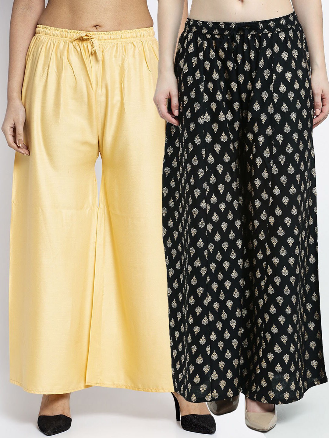 

Jinfo Women Set Of 2 Gold-Toned & Black Ethnic Motifs Printed Ethnic Palazzos