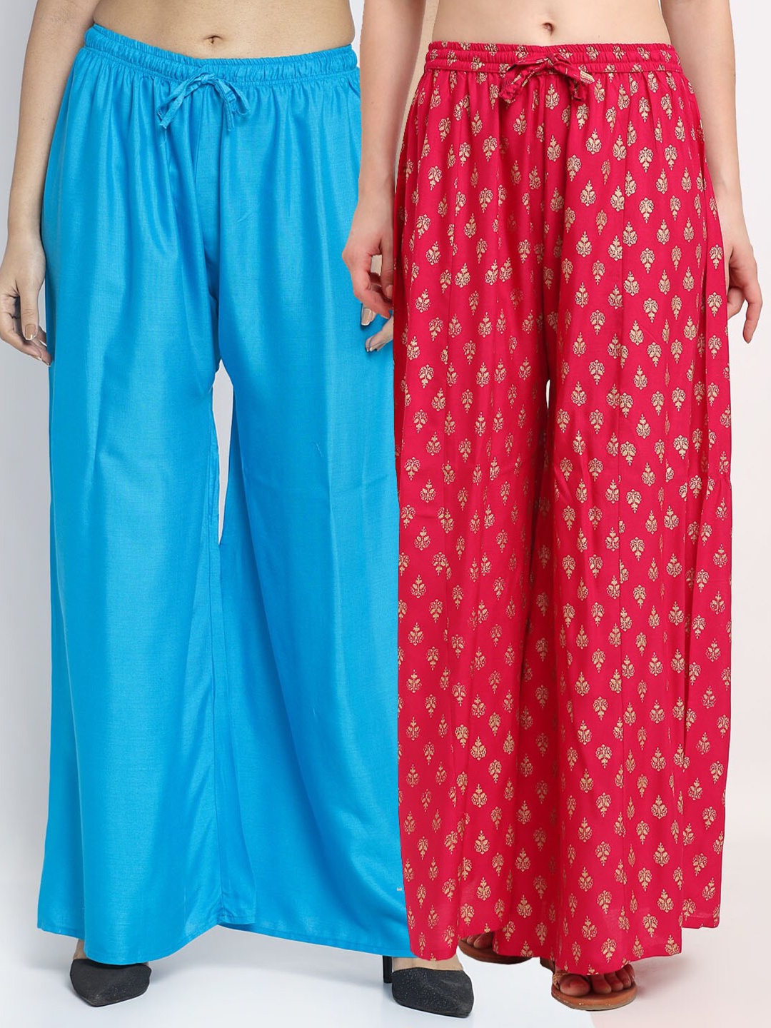 

Jinfo Women Pack of 2 Ethnic Motifs Flared Ethnic Palazzos, Blue