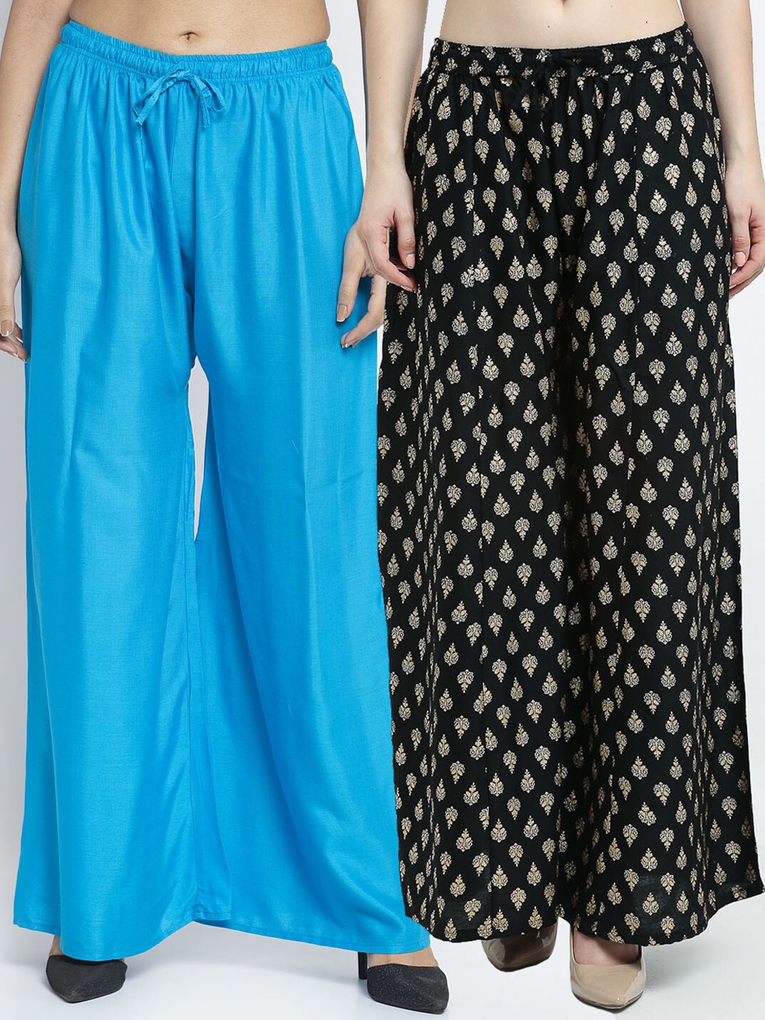 

Jinfo Women Set of 2 Blue & Black Printed Knitted Ethnic Palazzos