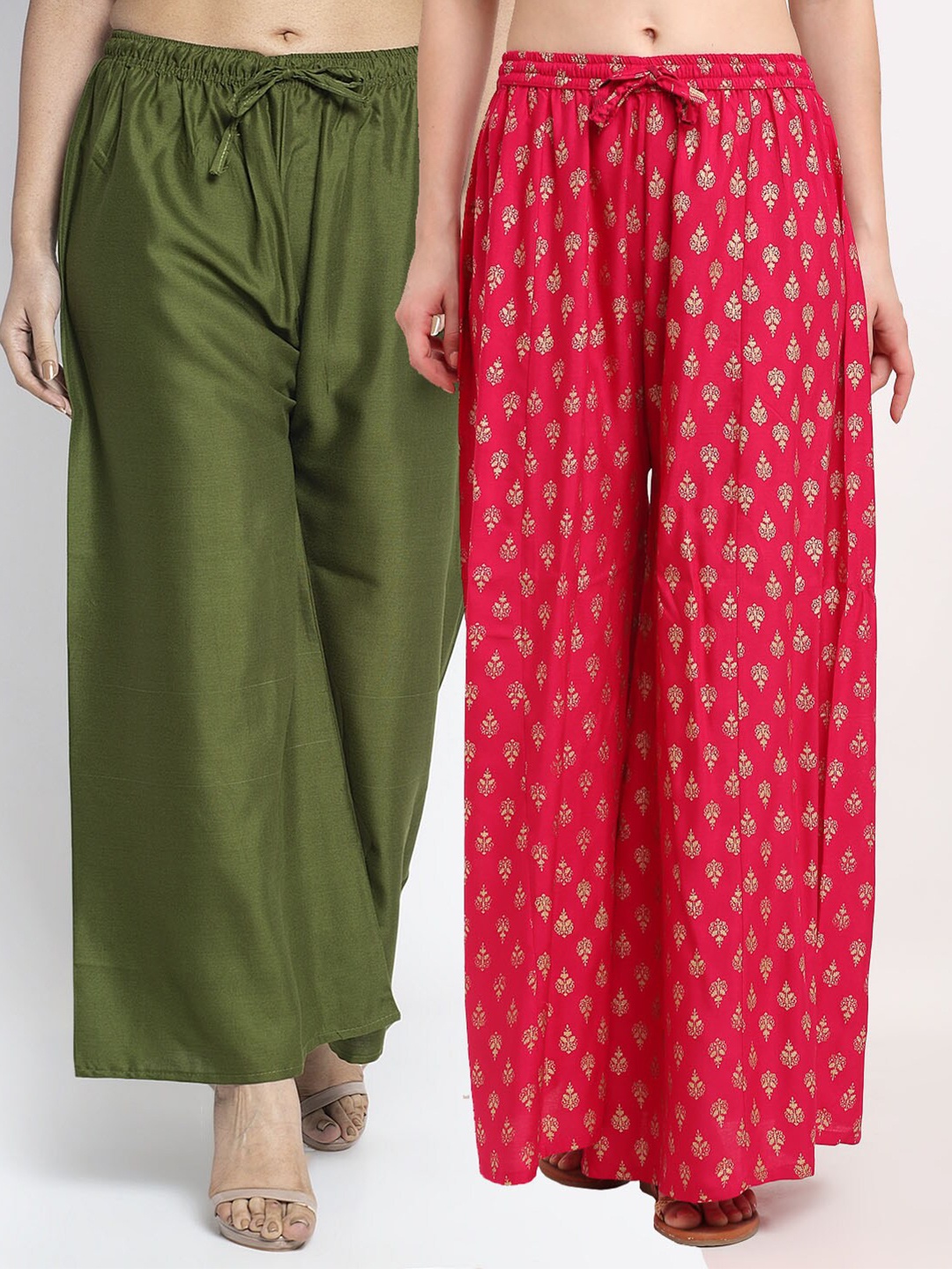 

Jinfo Women Set Of 2 Green & Pink Ethnic Motifs Printed Ethnic Palazzos