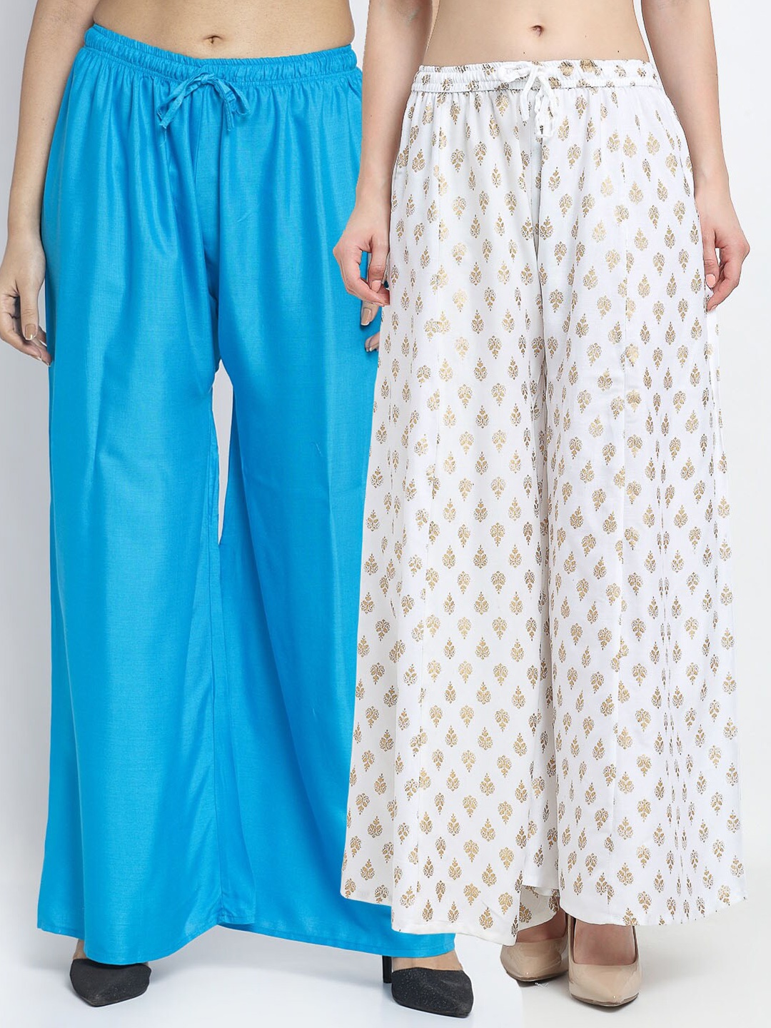 

Jinfo Women Blue & White Ethnic Motifs Printed Flared Palazzos Set Of 2