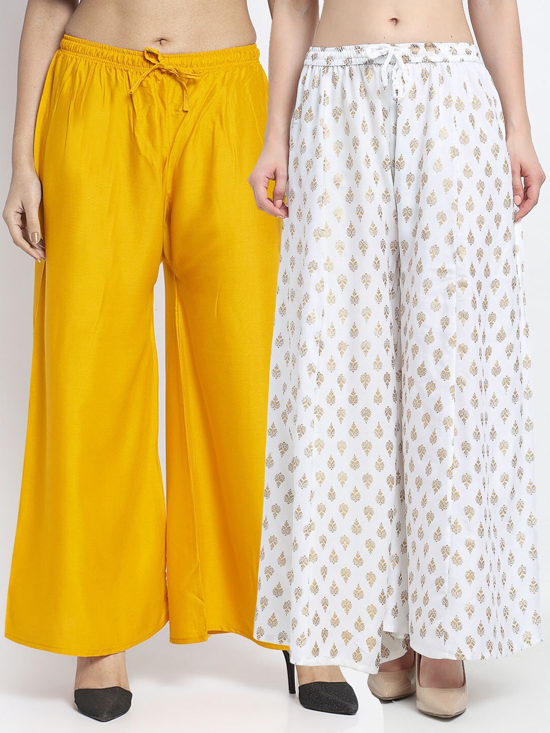 

Jinfo Women Pack of 2 Ethnic Motifs Printed Flared Ethnic Palazzos, Yellow