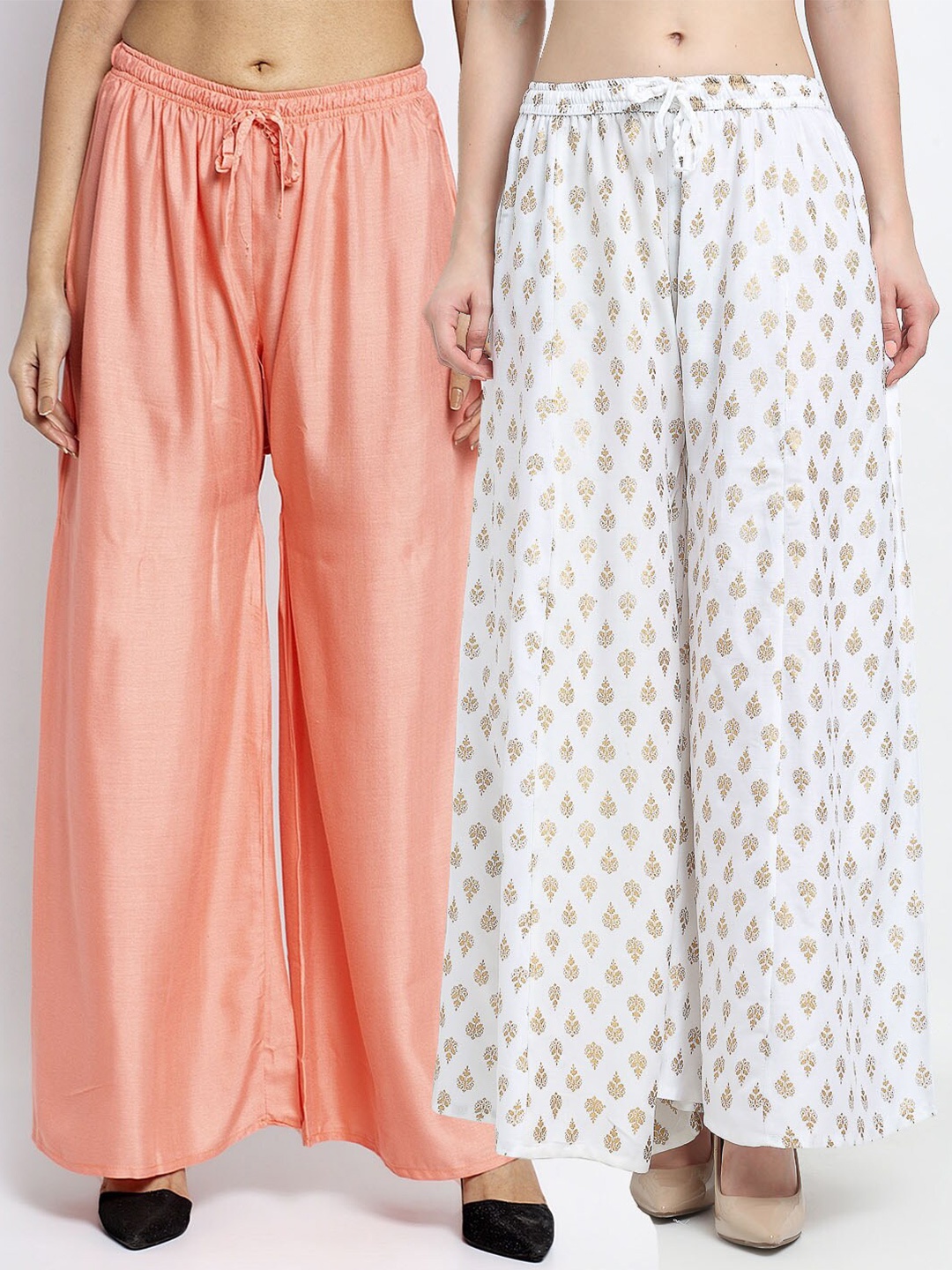 

Jinfo Women Pack of 2 Ethnic Motifs Printed Flared Knitted Ethnic Palazzos, Peach