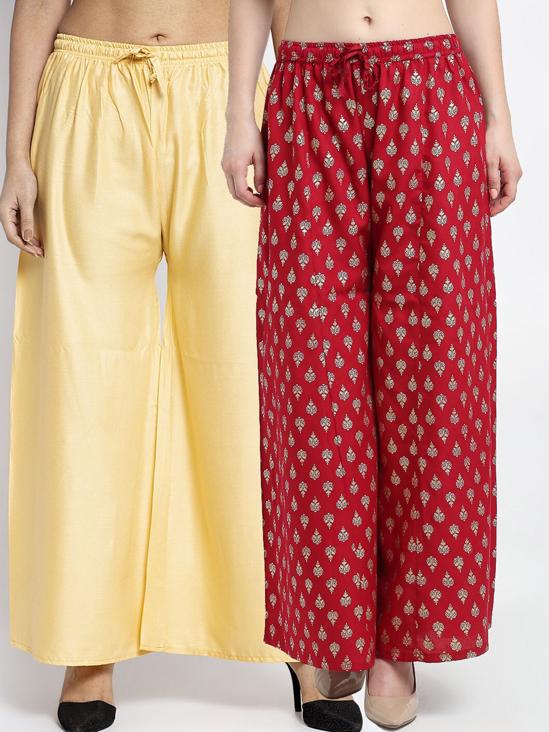 

Jinfo Women Set of 2 Beige & Red Floral Printed Knitted Ethnic Palazzos
