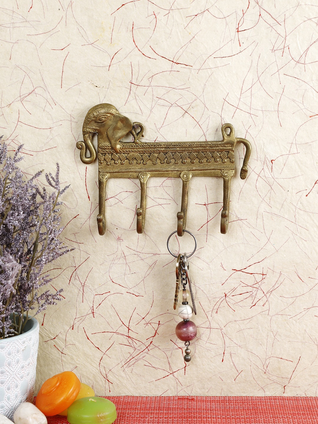 

Imli Street Elephant Design Keys Wall Hook, Gold