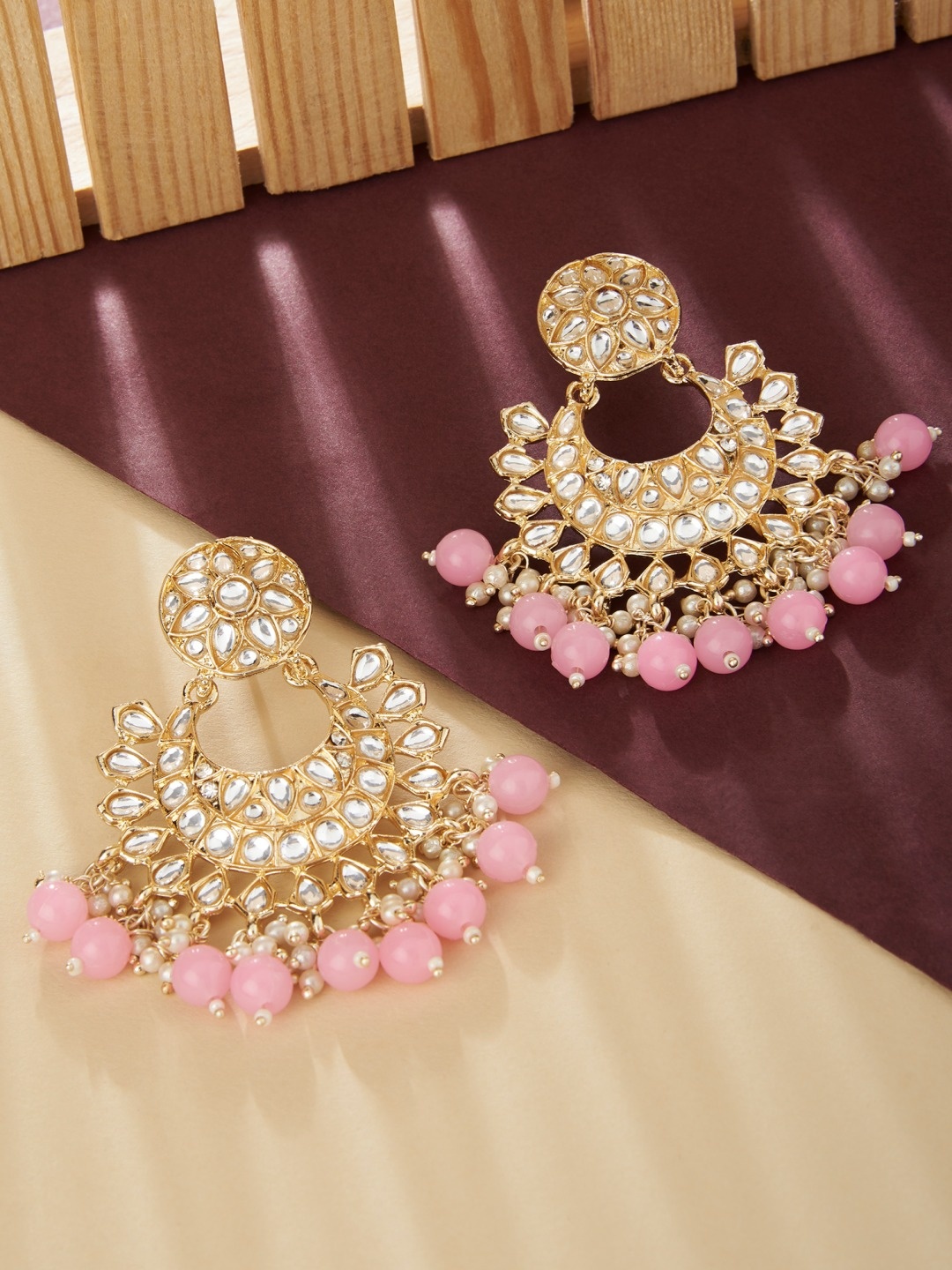 

Zaveri Pearls Pink Contemporary Chandbalis Earrings