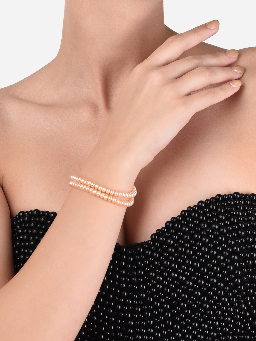 

Zaveri Pearls Women Silver-Plated Peach-Coloured Freshwater Natural Pearl Bracelet