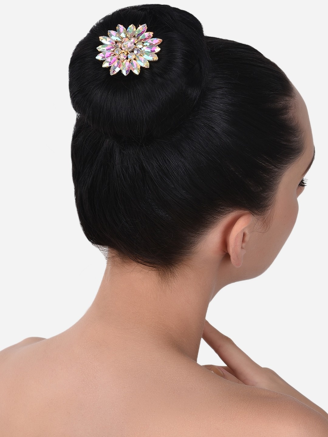 

Zaveri Pearls Women Multicoloured Embellished Flower Shape Bun Pin, Multi