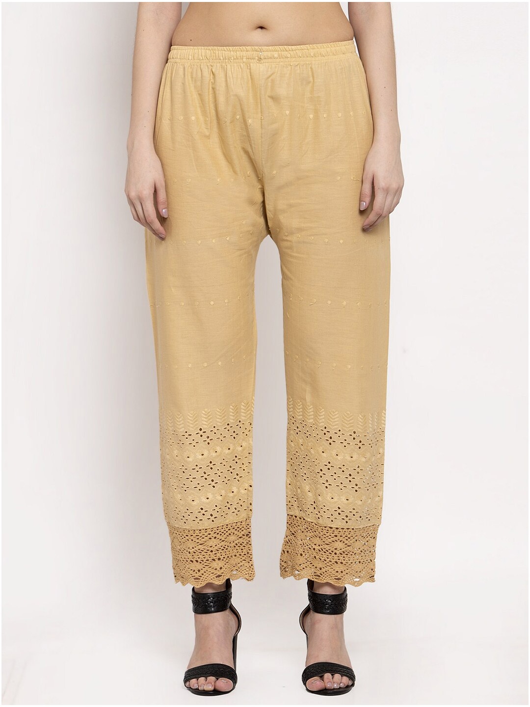 

Miaz Lifestyle Women Camel Brown Self Design Ethnic Motifs Knitted Palazzos