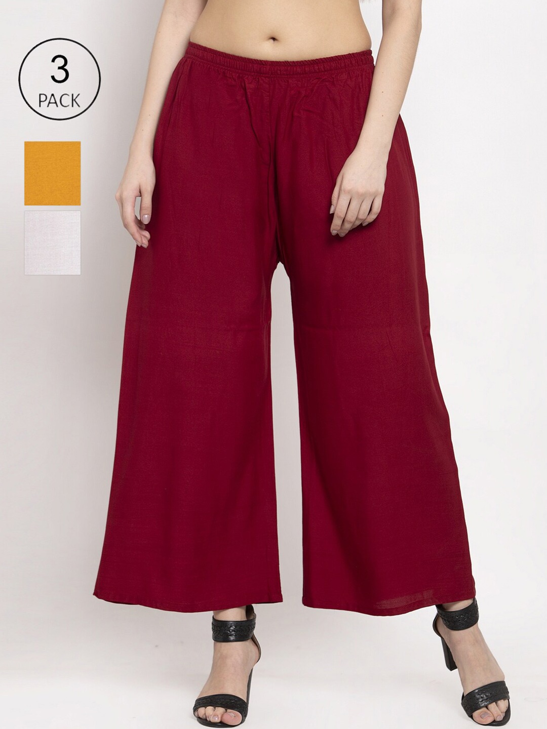 

Miaz Lifestyle Women Pack Of 3 Ethnic Motifs Flared Knitted Palazzos, Maroon