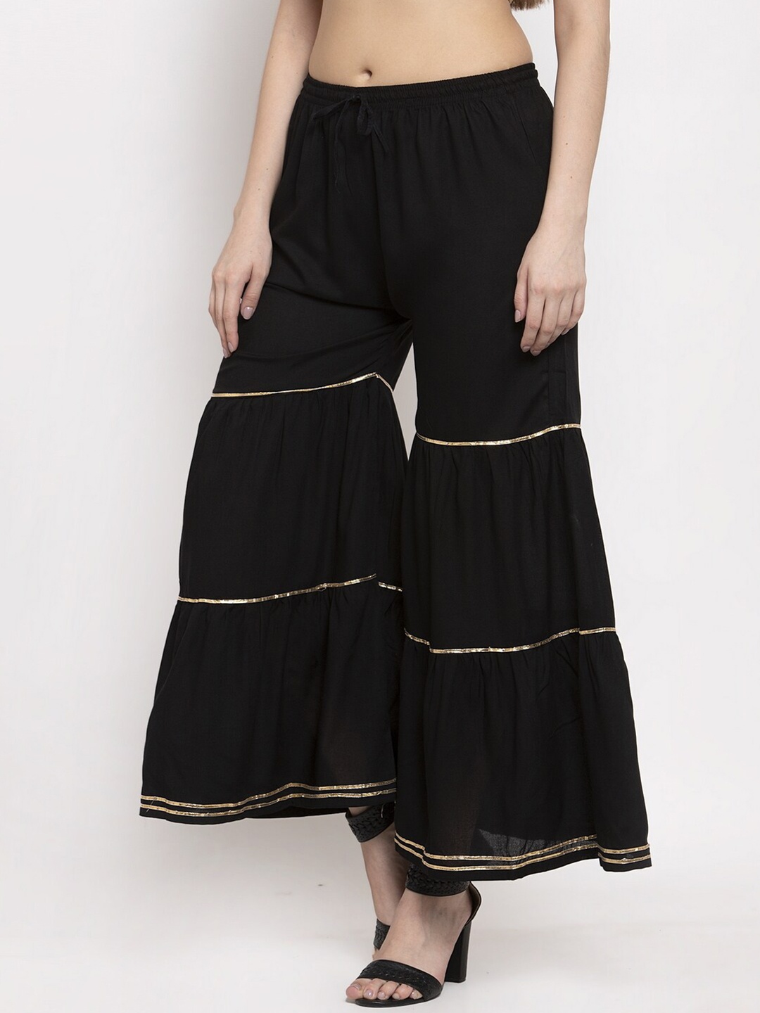 

Miaz Lifestyle Women Black Ethnic Motifs Knitted Palazzos