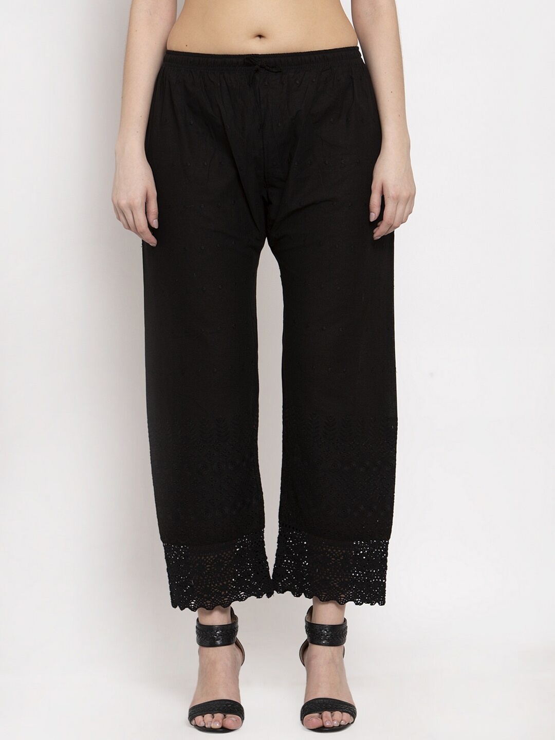 

Miaz Lifestyle Women Black Ethnic Motifs Knitted Palazzos