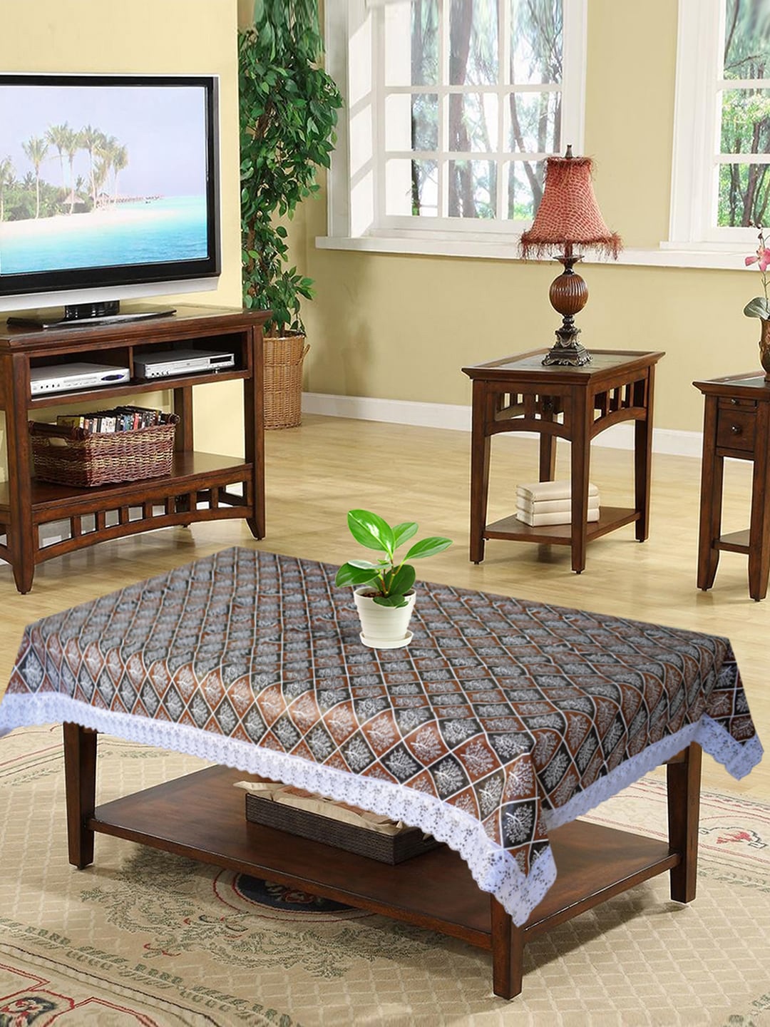 

Kuber Industries Black & Brown Printed 4-Seater Rectangle Cotton Table Cover