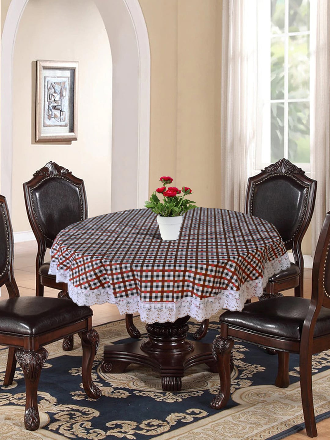 

Kuber Industries Maroon & White Checked 4-Seater Table Cover