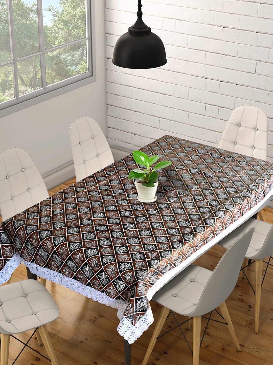 

Kuber Industries Black, White & Brown Printed Rectangle Table Cover, Multi