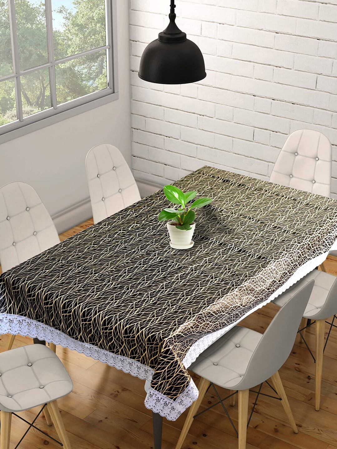 

Kuber Industries Black & White Printed 6-Seater Table Cover