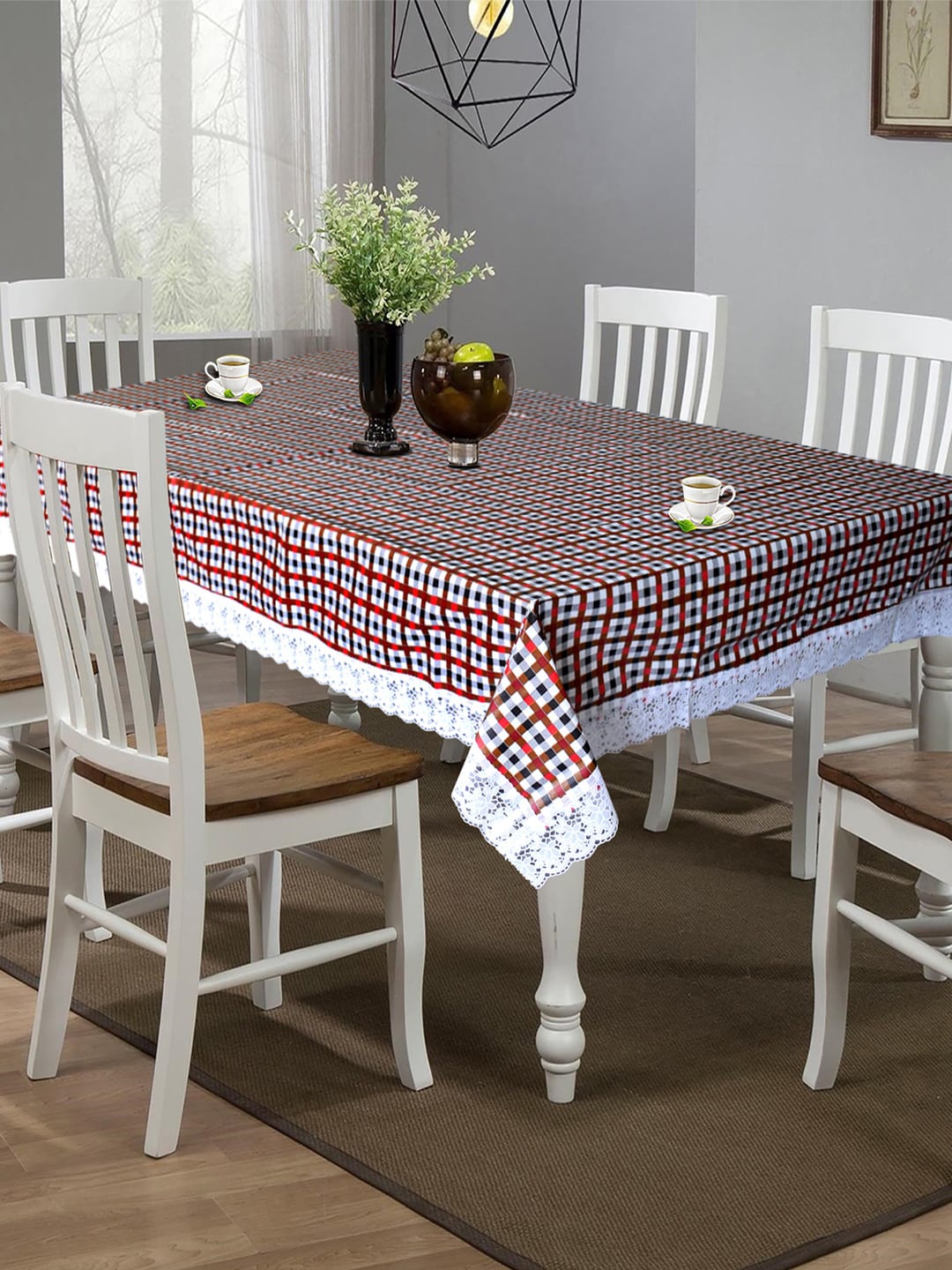 

Kuber Industries Maroon & White Printed 6-Seater Table Cover