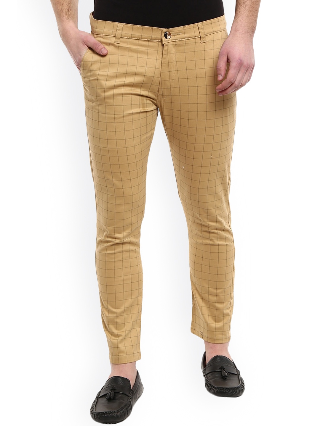 

V-Mart Men Khaki Checked Classic Chinos Trousers