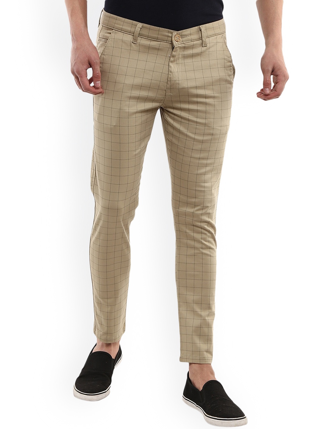 

V-Mart Men Khaki Checked Classic Chinos Trousers