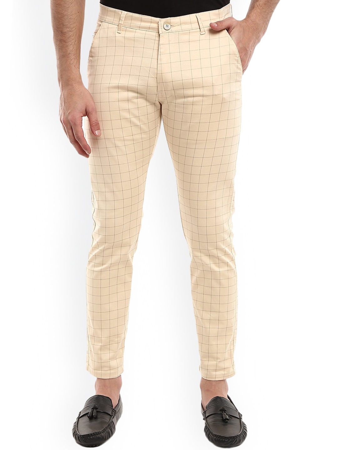 

V-Mart Men Cream-Coloured Checked Classic Trousers