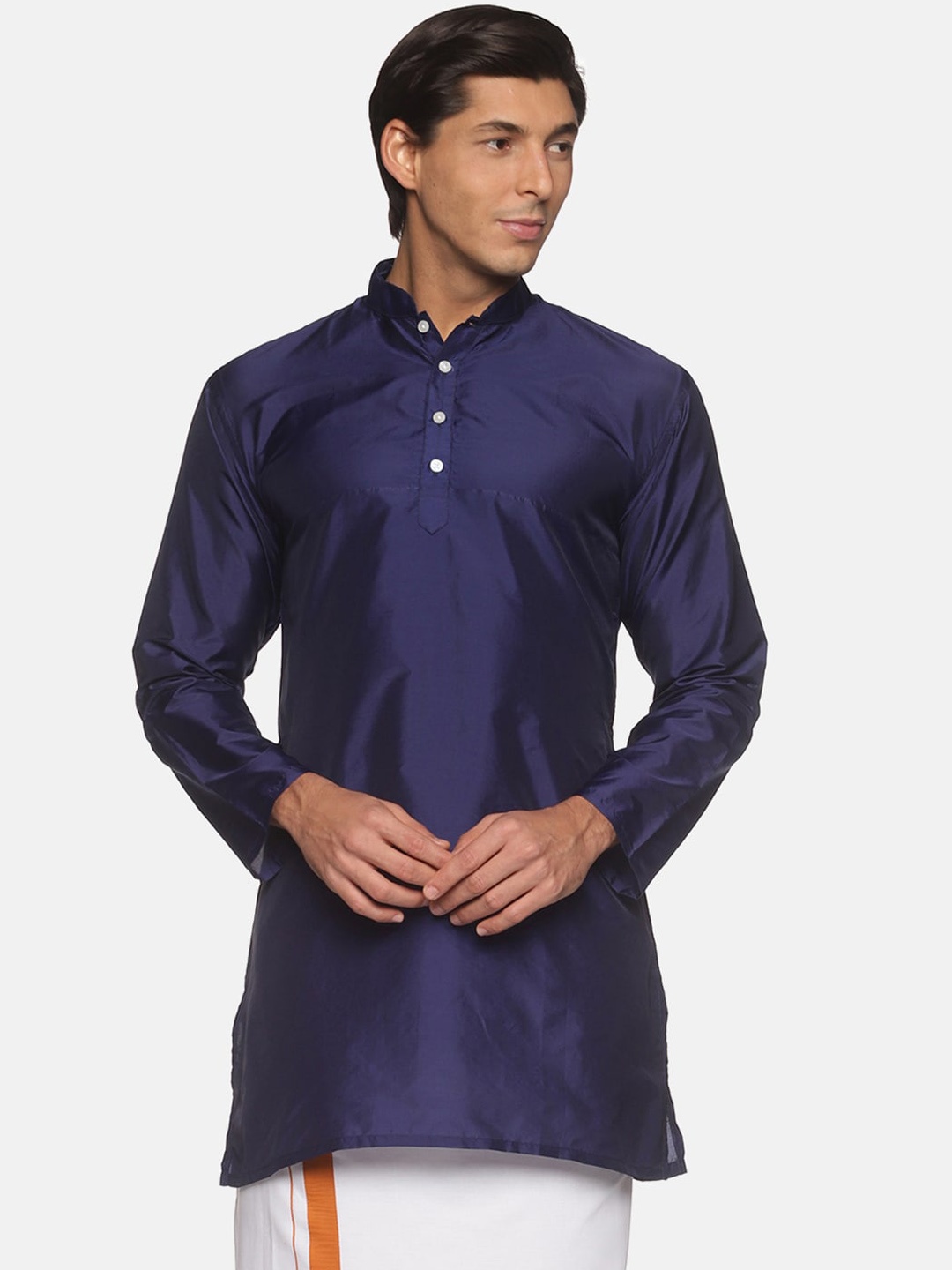 

Sethukrishna Men Navy Blue Handloom Kurta