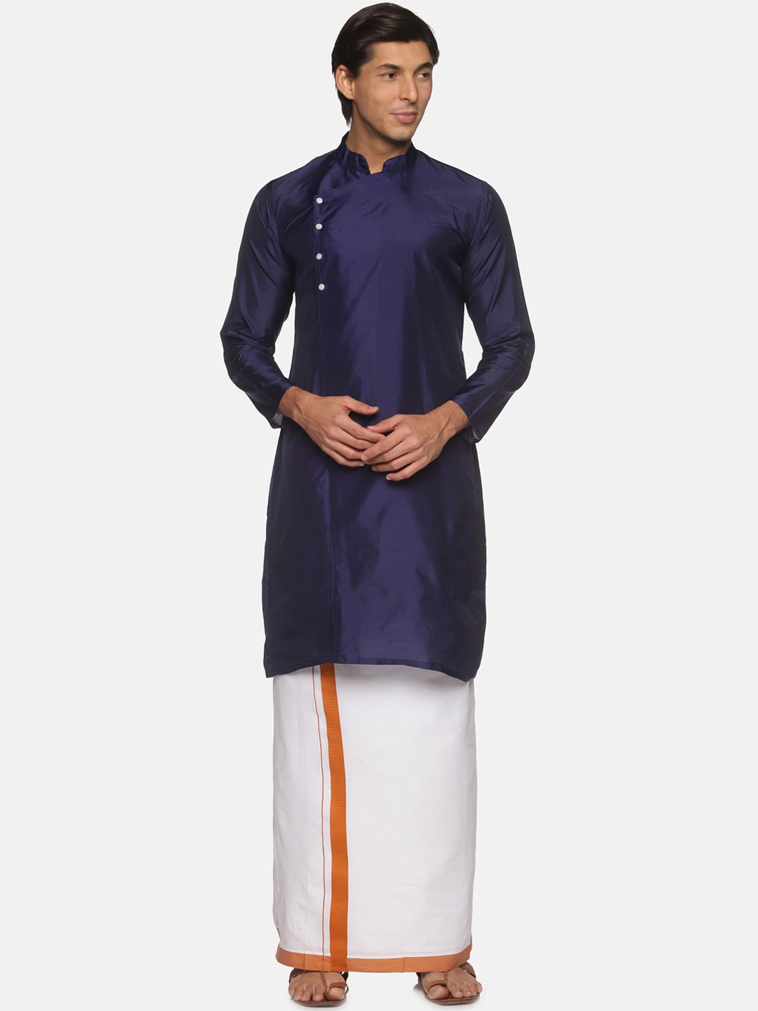 

Sethukrishna Men Navy Blue Kurta with Pyjamas