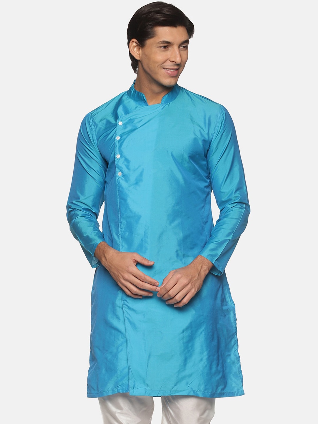 

Sethukrishna Men Turquoise Blue Handloom Kurta
