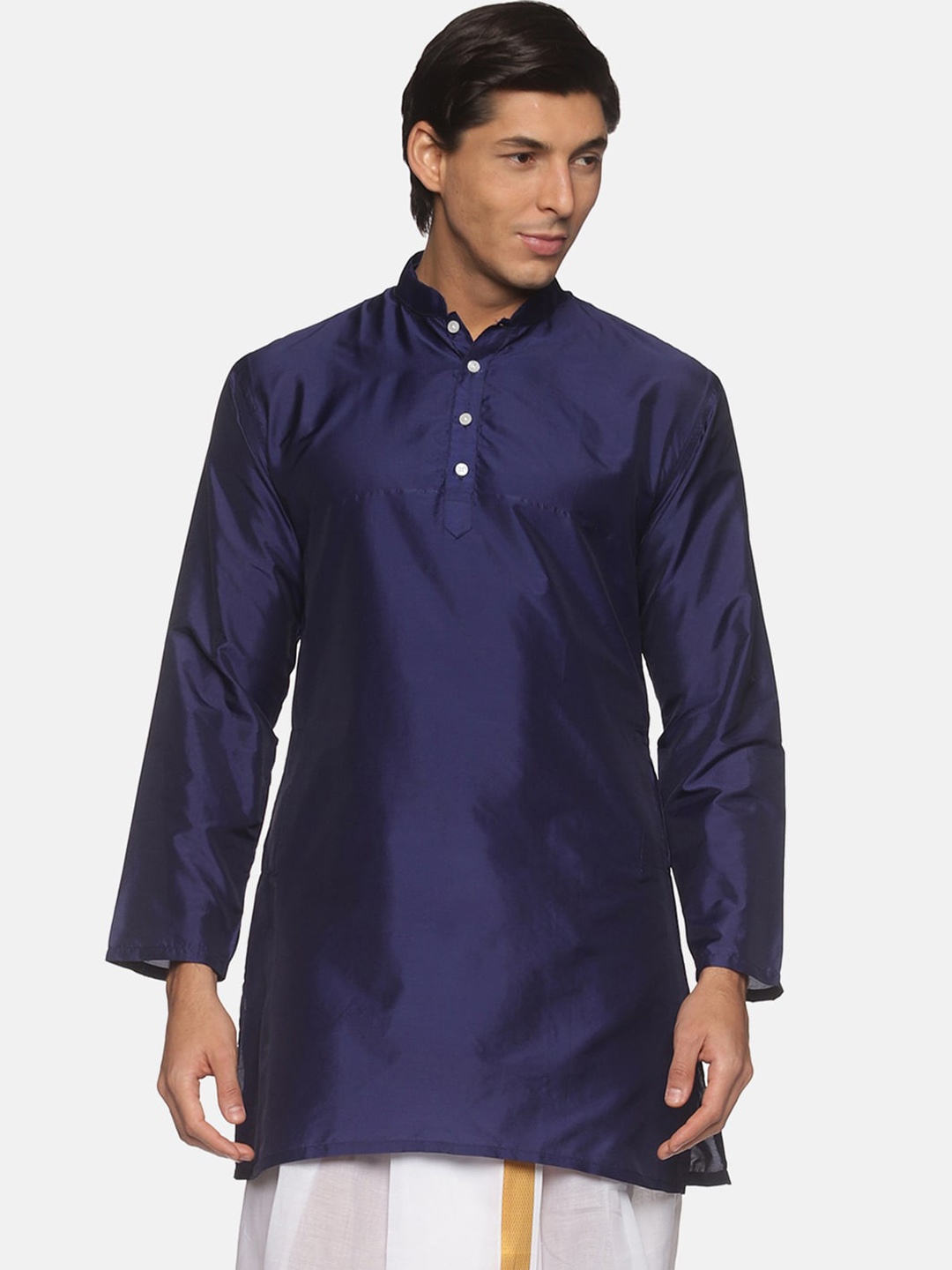 

Sethukrishna Men Navy Blue Handloom Kurta