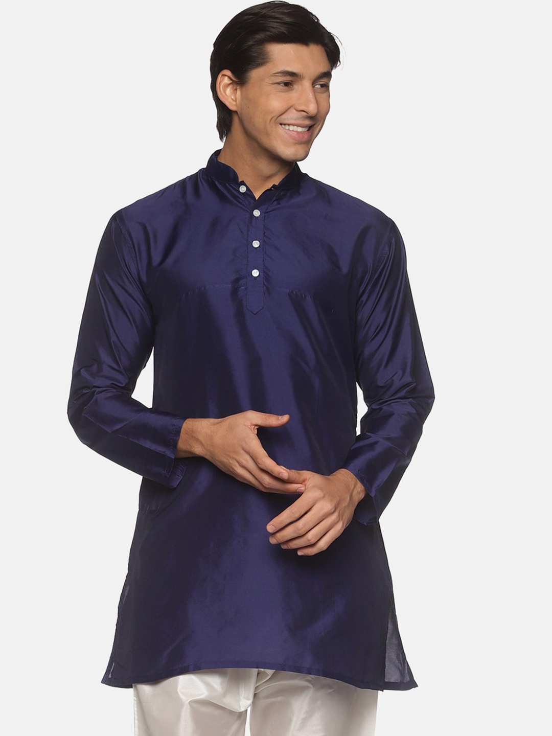 

Sethukrishna Men Navy Blue Handloom Kurta