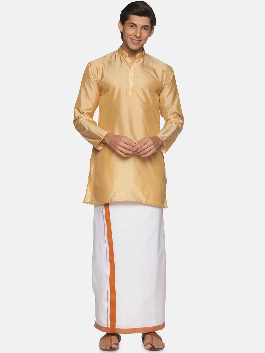

Sethukrishna Men Beige Kurta With Vesthi