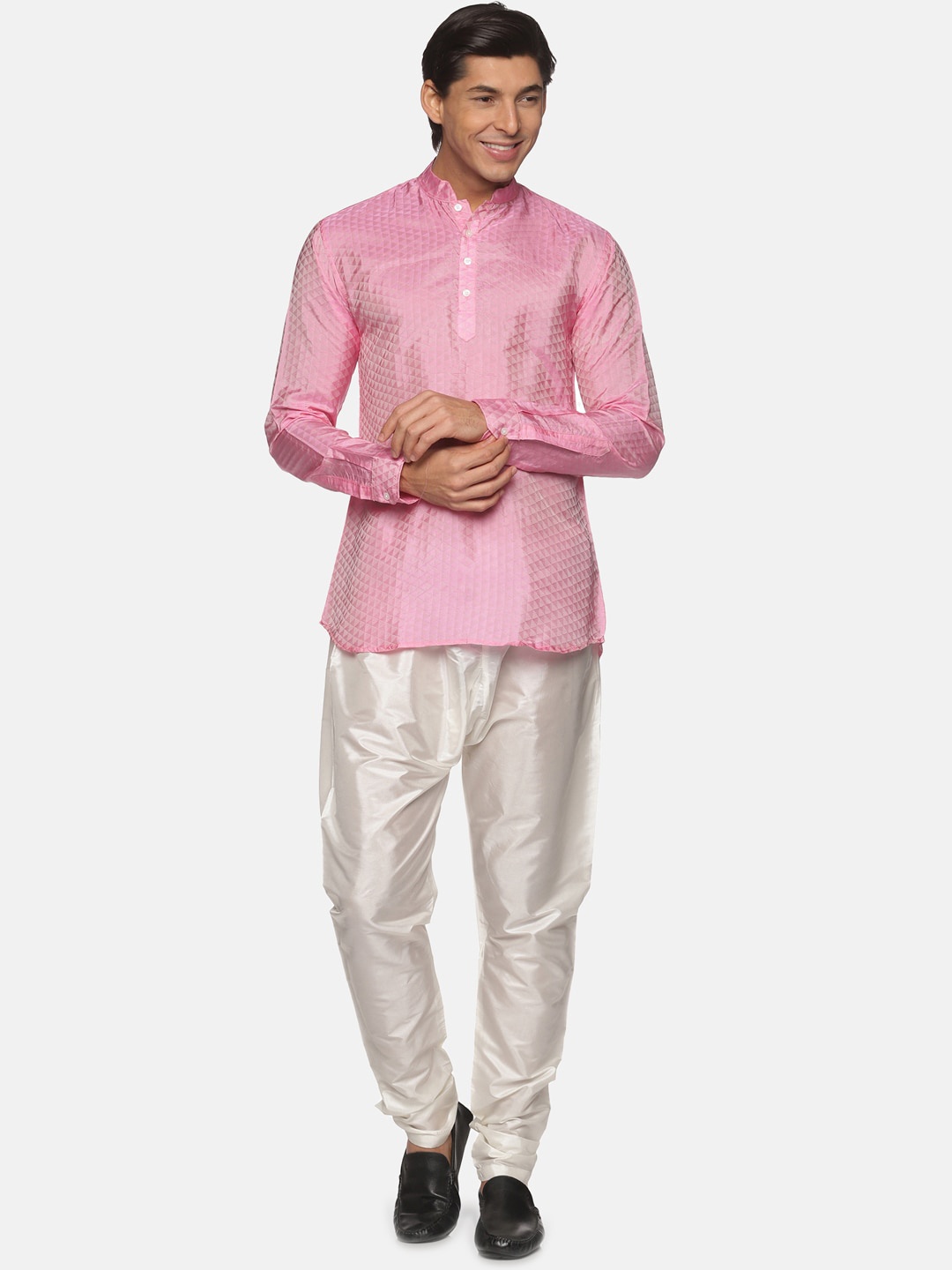 

Sethukrishna Men Pink Angrakha Kurta with Pyjamas