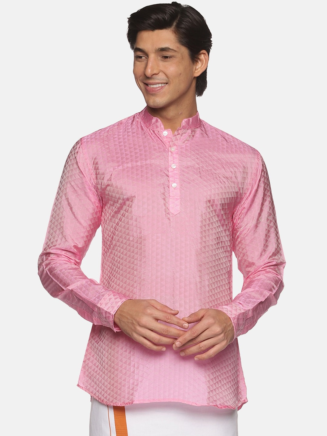 

Sethukrishna Men Pink Thread Work Kurta