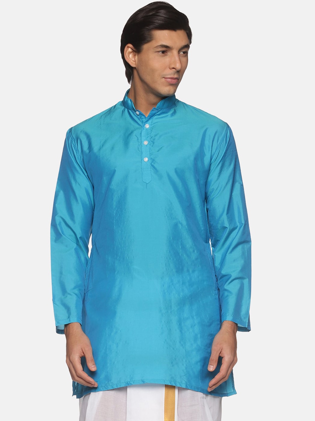 

Sethukrishna Men Turquoise Blue Handloom Kurta
