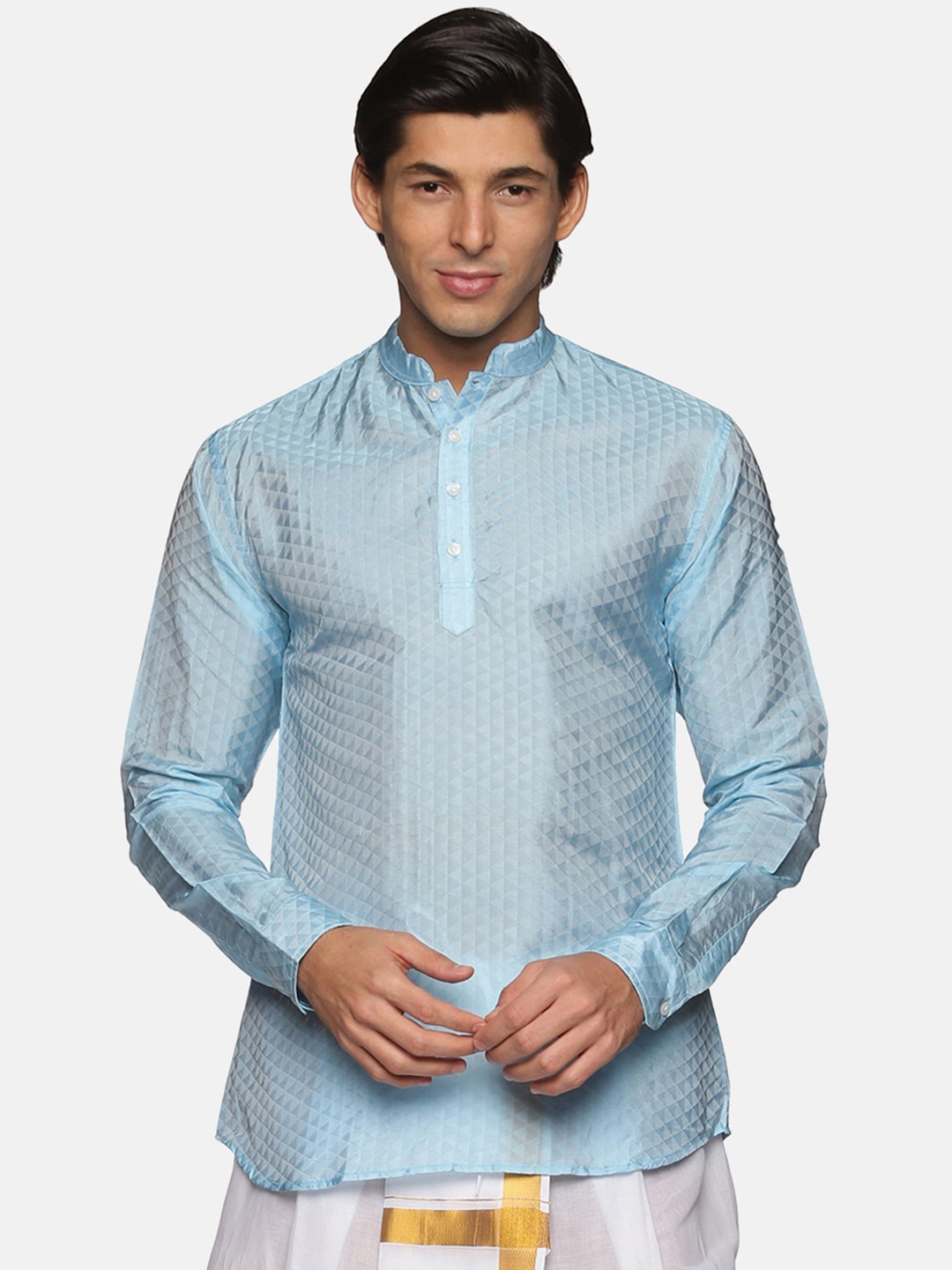 

Sethukrishna Men Blue Self Design Art Silk Kurta