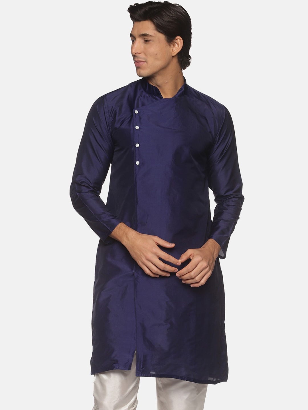 

Sethukrishna Men Navy Blue Handloom Kurta