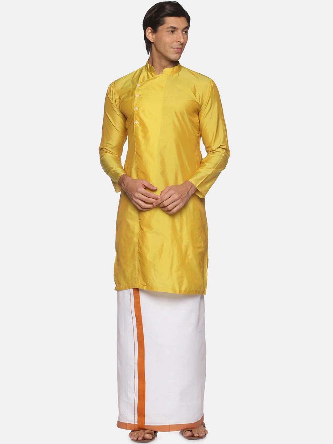 

Sethukrishna Men Yellow Kurta with Dhoti Pants