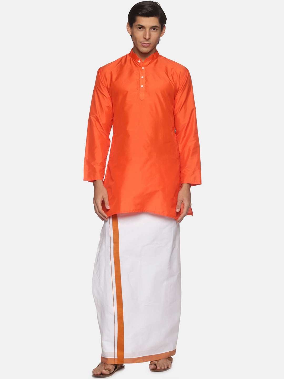 

Sethukrishna Men Orange Striped Kurti with Pyjamas