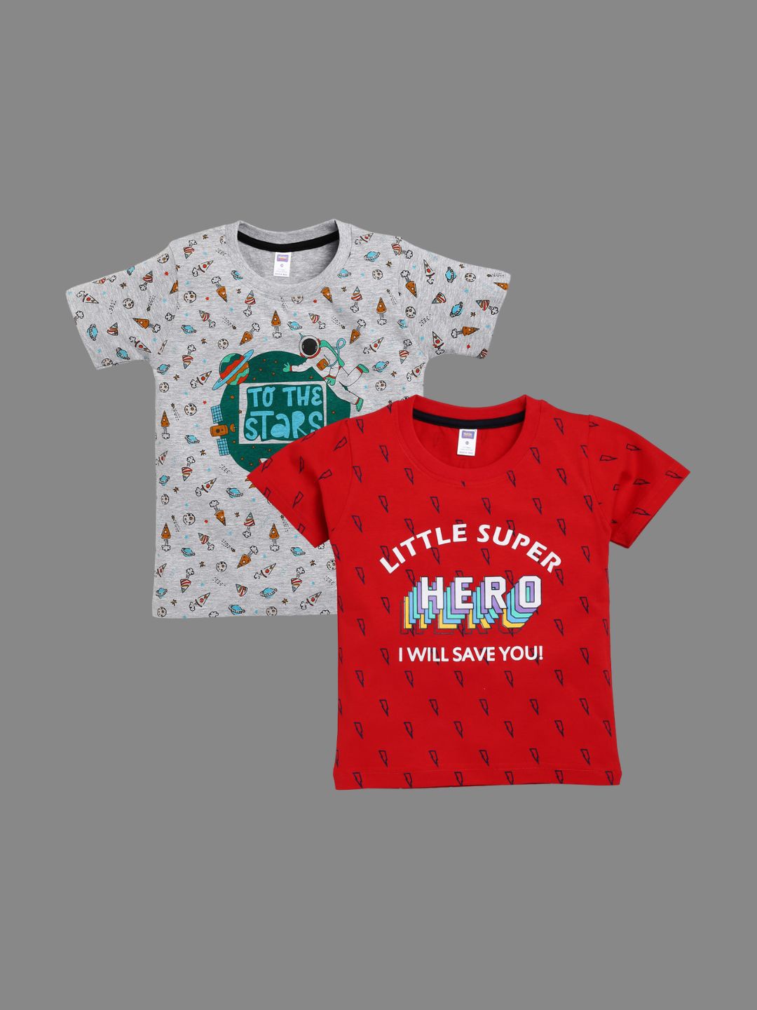 

Nottie Planet Boys Red & Grey Pack of 2 Printed Cotton T-shirt