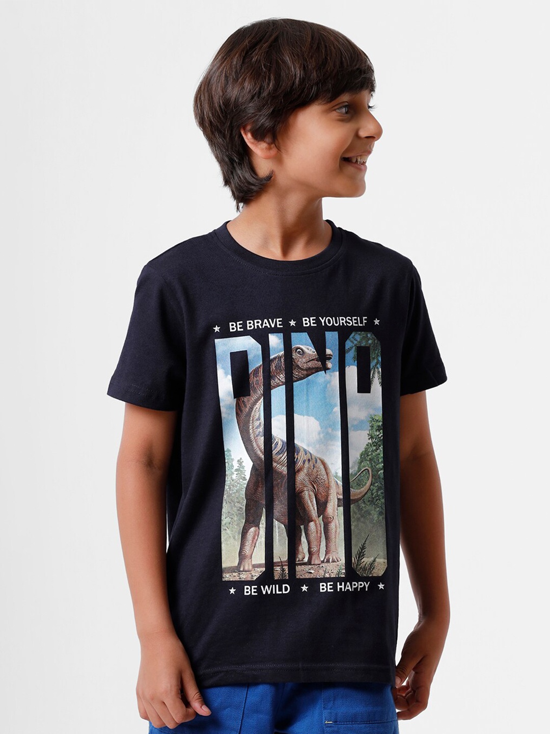 

PIPIN Boys Blue Printed Pure Cotton T-shirt
