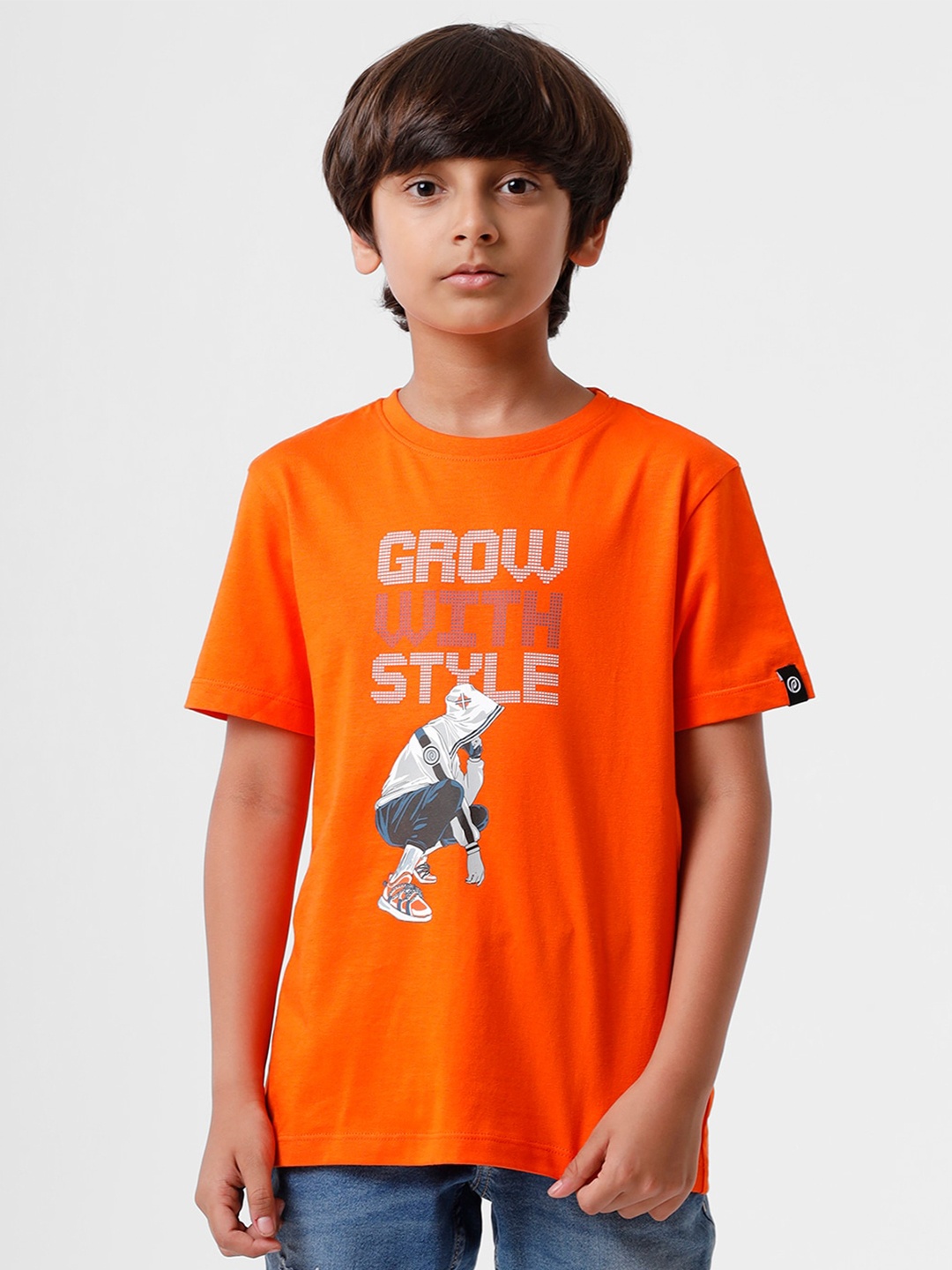 

PIPIN Boys Orange Printed Pure Cotton T-shirt