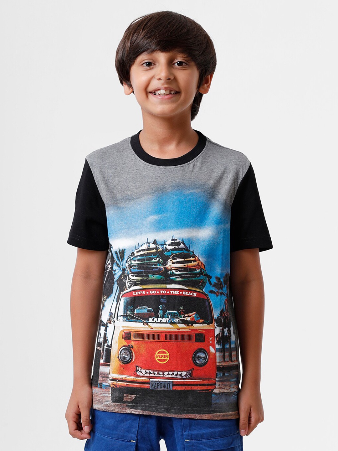 

PIPIN Boys Grey Melange Printed T-shirt