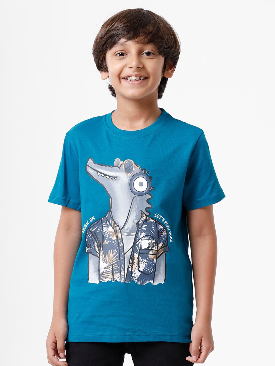 

PIPIN Boys Blue Printed Cotton T-shirt