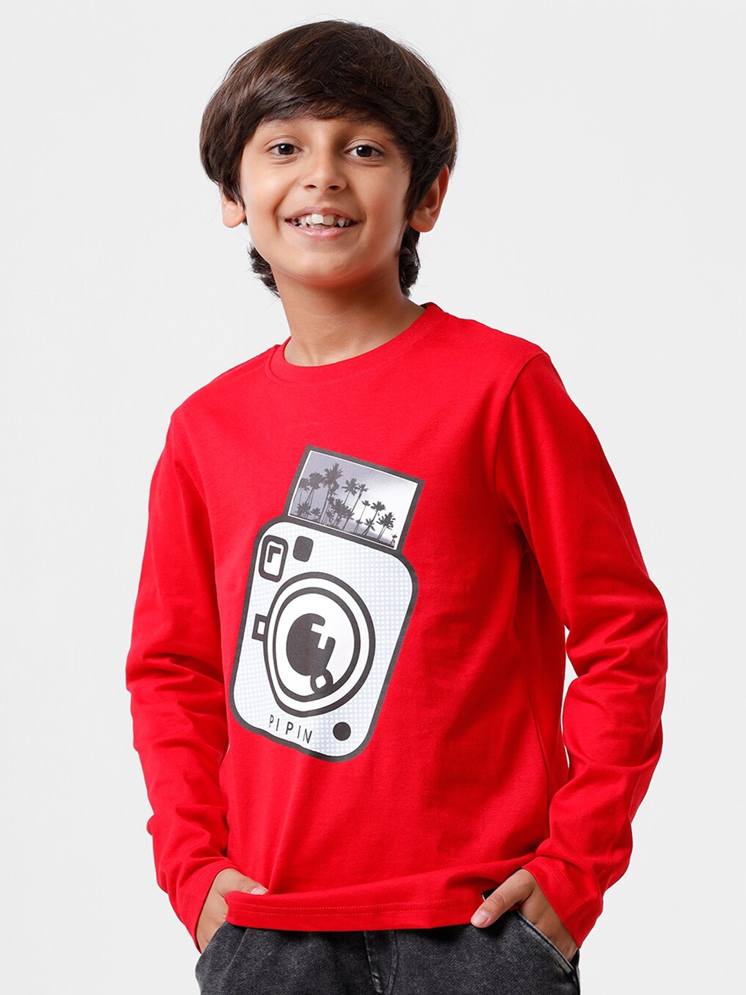 

PIPIN Boys Red Printed Cotton T-shirt